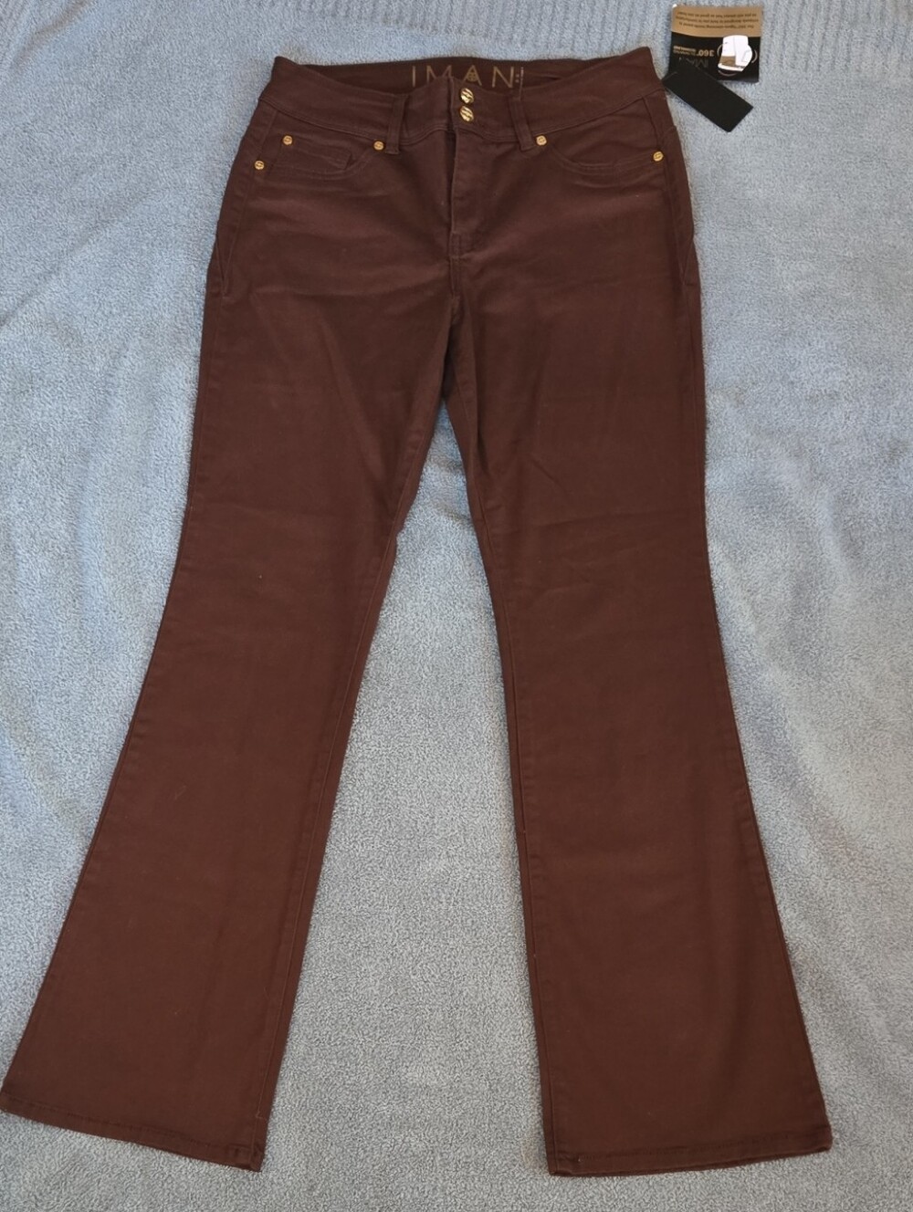 IMAN Chocolate Brown Jeans with Gold Hardware
